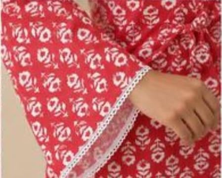 Image of Khoaai Cotton Print Short Kurti for Women | V- Neck Long Sleeve Top for Women | Criss Cross Back Desing Kurti | Relaxed Fit | Casual and Office Wear