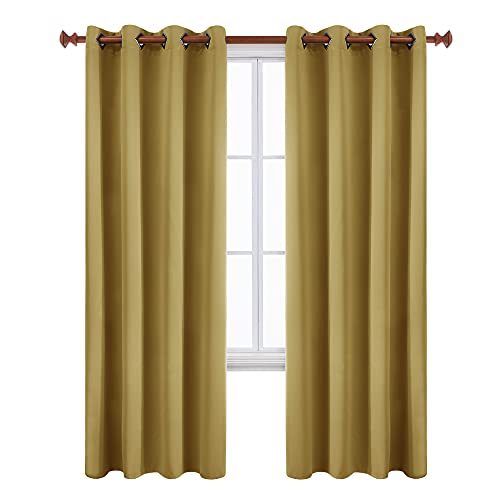 Image of Deconovo Blackout Grommet Top Window Coverings Thermal Insulated Light Blocking Curtains for Bedroom, 52x95 Inch, Olive Yellow