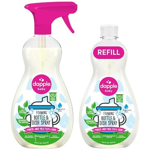 Dapple Baby Bottle & Dish Foaming Power Spray, Hypoallergenic Dish Soap for Baby Bottles, Powered by Plants, Fragrance Free, 16.9 Fl Oz (Pack of 2) Cover