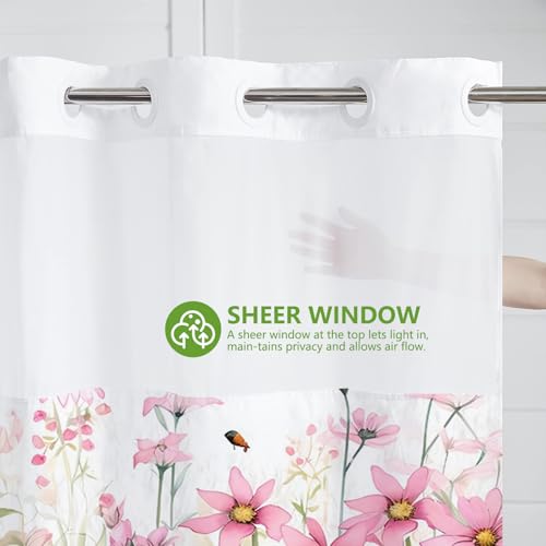 Rideau de douche imperméable avec doublure à clipser et maille transparente