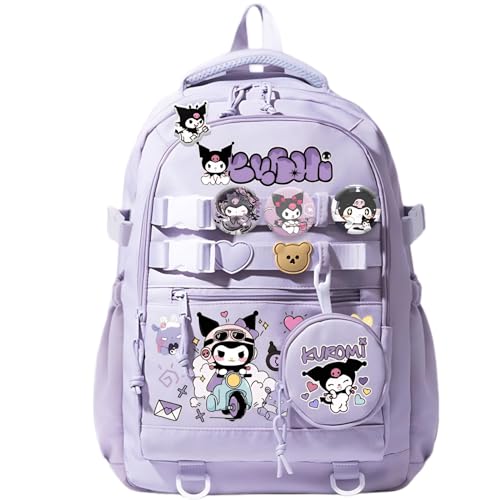 Kawaii Backpack with 21Pcs Accessories Anime Cartoon Anti-Theft Travel Aesthetic New Semester Gifts Bag with Cute Pins