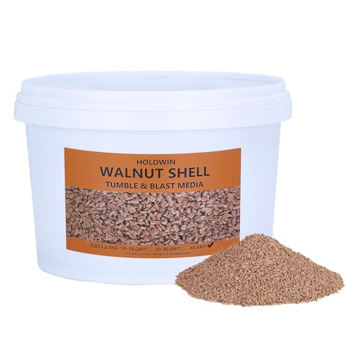 HOLDWIN 60 Fine Grit Natural Walnut Shell Media (5 LBS/2.3 KG) - Tumbling Blasting Abrasive for Metal Jewelry Wood - Deburring Polishing Vibratory Anti-Skid Filler Safe