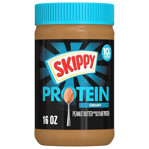 SKIPPY Creamy Peanut Butter Blended with Plant Protein, 16oz Plastic Jar, 12 Pack