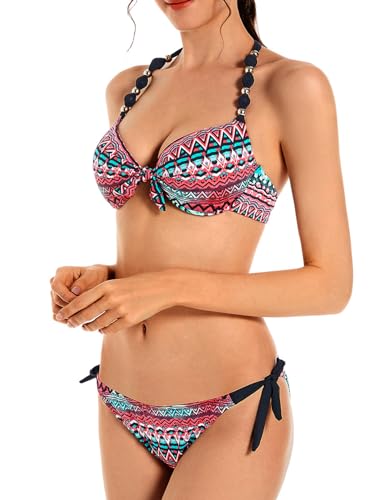 Eonar LZBK3-P Womens Bikini Set Removable Padded Bikinis Top With Underwire Push Up Swimwear Adjustable Side Tie Swimsuit Bathing Suit thumb #1