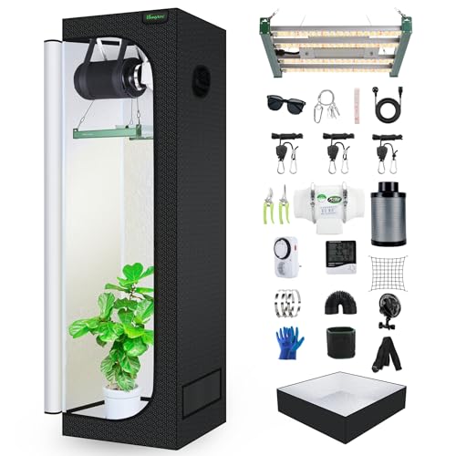 BOSYTRO Kit Culture Indoor, 120W Dimmable Lampes De Croissance, Tente de Culture, Kit Complet de Tente de Culture hydroponique 600D avec Thermo-hygromètre et...