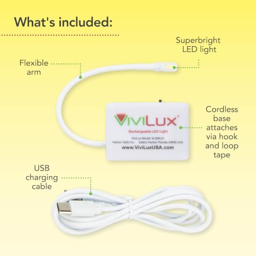 Image of ViviLux Cordless LED Sewing Machine Light, 1200 Lumen, Flexible Gooseneck | Hook & Loop Tape Mount, 20+ Hr Rechargeable Battery, Attachable LED Hobby Light for Sewing Quilting & Crafts, Bright Lighting