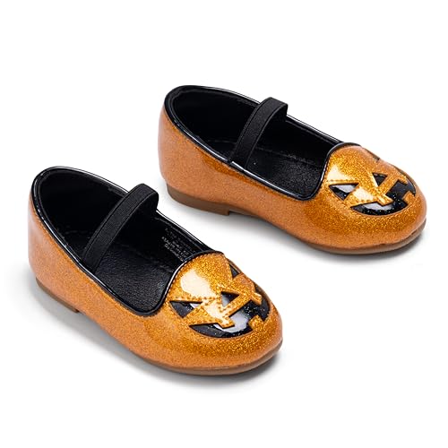 Glittery Pumpkin Halloween Limited Edition Girls Shoes - Easy-On Princess Flats