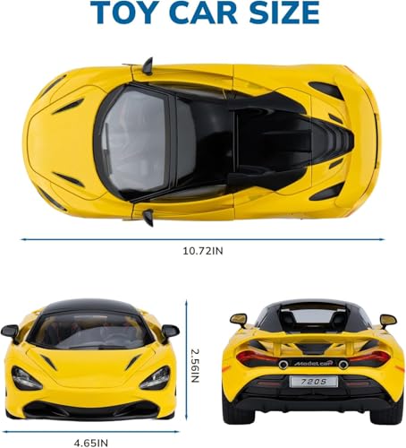Image of FEXXA 1.18 Scale McLaren 720S Die-Cast Metal Car with Sport car Openable Doors Light and Sound,Pull Back Function Indoor Outdoor Toy for Kids (Yellow)