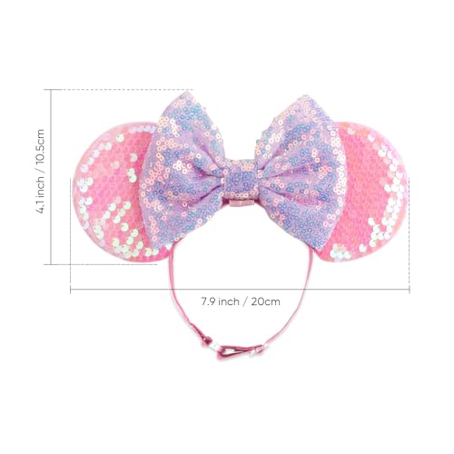 Image of DRESHOW Minnie Ears Headbands Mouse Ears Sequin Bow Headbands Elastic Adjustable Headband Glitter Party Decoration Cosplay Costume for Women