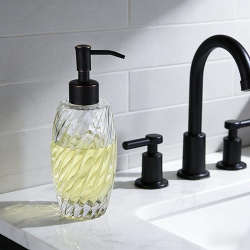 Image of Delle Rosa Countertop Glass Soap Dispenser Oil Rubbed Bronze Clear Glass Bottle Dispenser for Kitchen, Bathroom Essential Oils, Lotions, Liquid Soaps