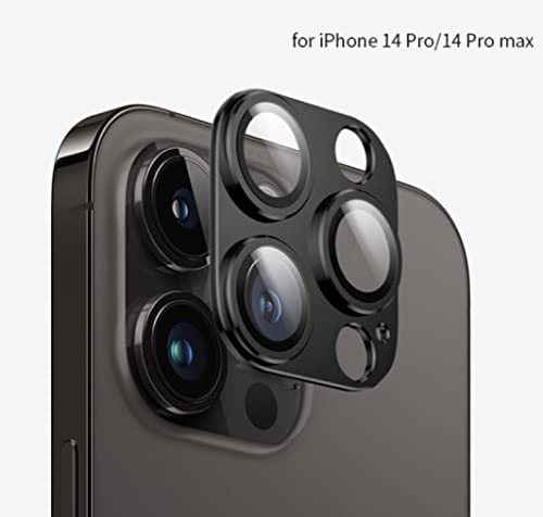 Image of Camera Lens Protector for iPhone 14 Pro /iPhone 14 Pro Max, Alloy Metal Camera Cover with Tempered Glass Screen Protector,Case Friendly,Scratch Resistant (BLACK)