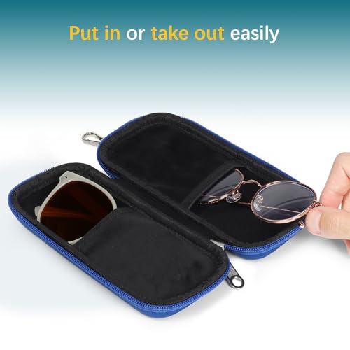 Image of Double Eyeglasses Case Hard Shell Dual Sunglasses Organizer with Zipper Closure Travel Eyewear Storage for Vehicle