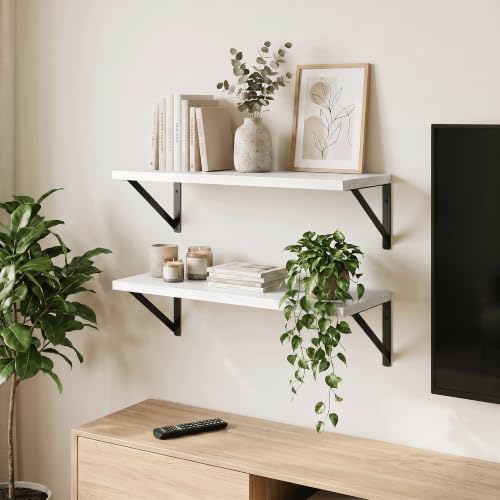 Fun Memories Schweberegal, 90 x 30 cm, 2er Set Wandregal mit Metallhalterungen, dekoratives Wandregal für Wohnzimmer, Schlafzimmer… – Ansicht 2