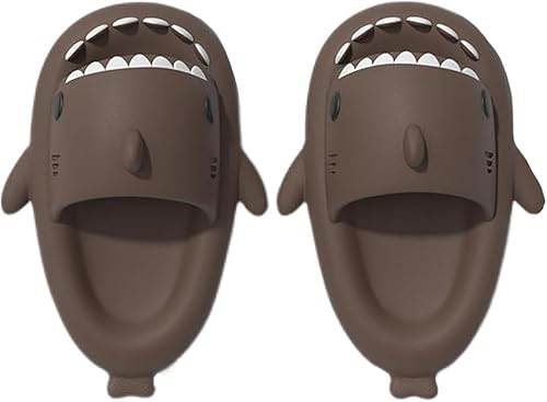 corimori Ciabatte da bagno per squalo, antiscivolo, ad asciugatura rapida, comode con design di squalo (taglia 34-43), Marrone 21, 38/39 EU
