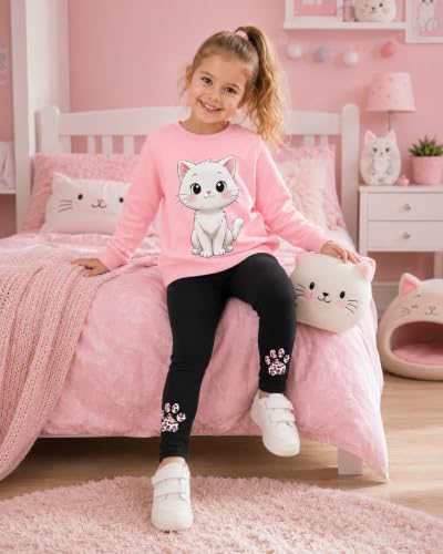 Image of Girls 2 Piece Outfits Toddler Girls Leopard Print T-Shirt and Leggings Set School Outfits Girl Clothes Fall Sets