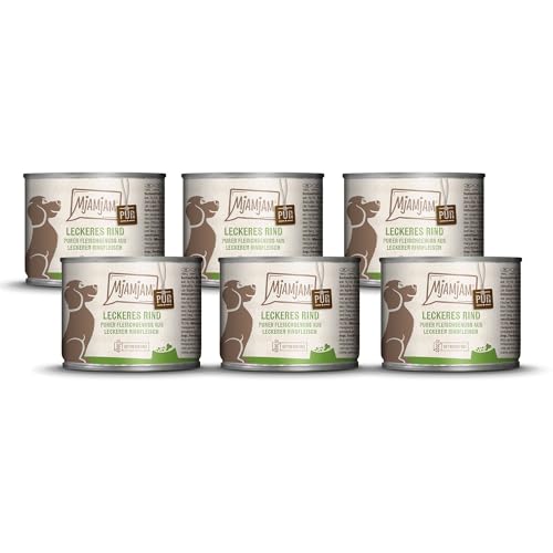 MjAMjAM - Premium Nassfutter für Hunde - Purer Fleischgenuss - leckeres Rind pur, 6er Pack (6 x 200g), getreidefrei mit extra viel Fleisch