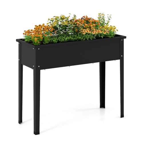 COSTWAY Hochbeet Metall erhöhtes Gartenbeet bis 50 kg Pflanzgefäß mit Drainagelöchern für Gemüse Obst Blumen Kräuter Kräuterbeet für Balkon Garten Terrasse 100 x 40 x 80 cm schwarz