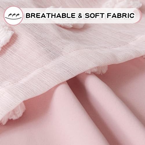 Image of MYSKY HOME Pink Curtains for Living Room 95 Inches Long Pink Sheer Pom Pom Kids Room Decor Drapes Double Layer Light Blocking Curtains for Sliding Door Grommet Window Panels Set of 2 52 inch x 95 inch