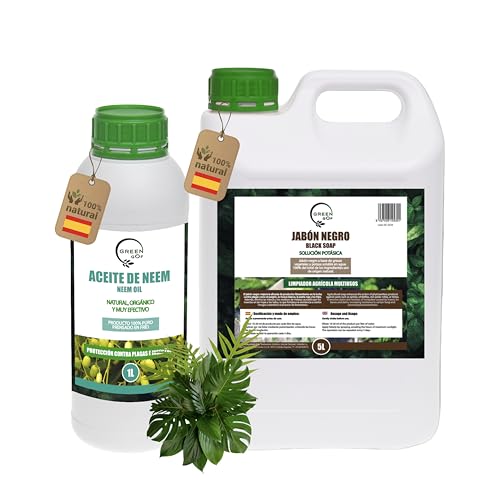 GREENGOF Jabón Potásico 5L y Aceite de Neem 1L - Pack Protección Total - Alta Eficacia - Aplicación Sencilla - Uso Interior y Exterior - 100% Orgánico y Natural - Árbol Azadirachta.