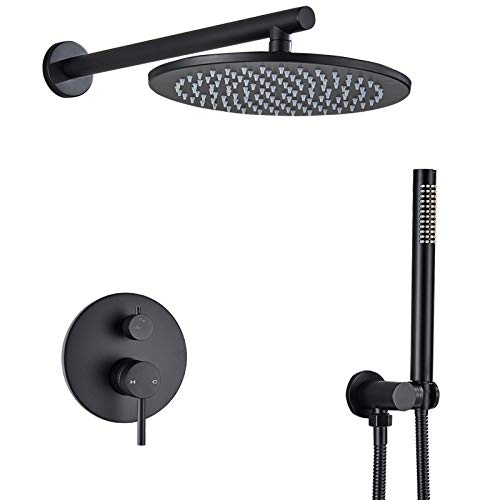 CPYGMXI Shower system Matte Black Bathroom Faucet Wall Shower Arm 2-ways Mixer Valve Handheld Spray Sets,16 inch Wall Mounted