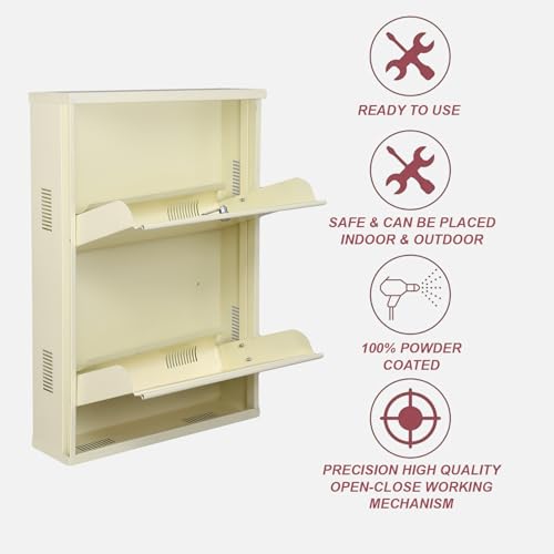 Image of Metal Shoe Rack Wall Mounted for Home with Central Locking | 2 Door 20 inch Wall Mounted Metal 4 Pair Rack Cabinet | Pre-Assembled Shoe Rack Shelves | 3 Year Warranty (Ivory)