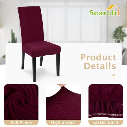 Image of SearchI Chair Covers for Dining Room Set of 6, Stretch Jacquard Kitchen Parsons Chair Covers,Washable Spandex Dining Chair Slipcovers Seat Protector for Hotel,Banquet,Ceremony(Wine Red)