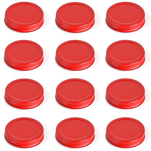 MIIULODI Mason Jar Sealer Kit for Food, 12PCS Vacuum Sealing Machine Kit, 86mm Wide Jar Vacuum Sealer Red Lids for Canning