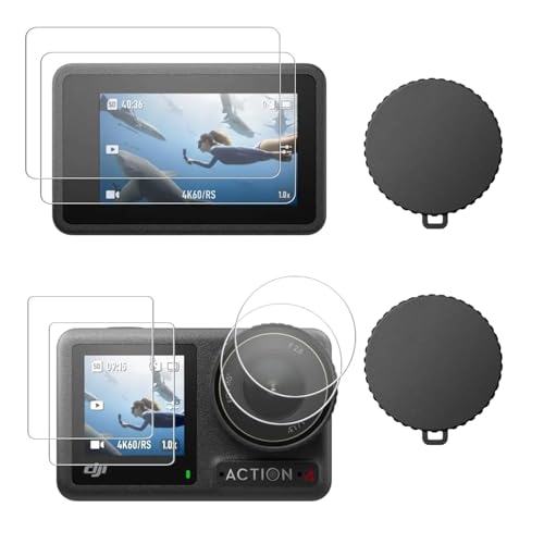 Image of 8 in 1 DJI Action 4 Tempered Glass Lens & Screen Protector with Lens Cap Compatible with DJI Osmo Action 4 | 9H Hardness Ultra HD Scratch Resistant | Waterproof, Anti-Fingerprint (Pack of 1) ((Action 4) Pack of 2)