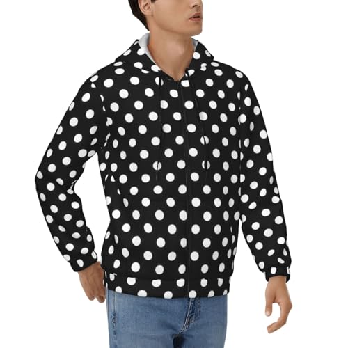Sweat à capuche pour homme zippé à pois noir et blanc pour l'automne décontracté