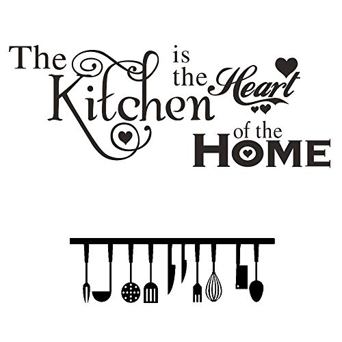 fork and spoon pictures - Kitchen Tools and The Kitchen is The Heart of The Home Lovely Quote Vinyl Wall Decals, Removable Knife Fork Spoon Art DIY Quotes Stickers for Kitchen Livingroom Dining Room Home Decoration, Set of 2