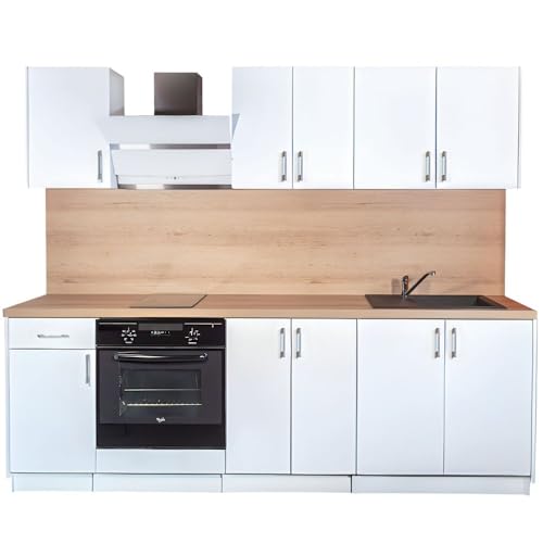 Cuisineandcie - Rangement Cuisine Equipee Complete ECO Blanc Brillant 240 cm - Set de 7 Meubles