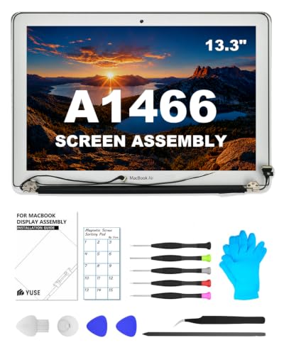 Image of A1466 Replacement Screen for MacBook Air 13-inch Full LCD Display Assembly | Color: Silver，2012 2013 2014 2015 2017 Year, Model: EMC 2559 EMC 2632 EMC 2925 EMC 3178, 1440x 900 , Fix Kit