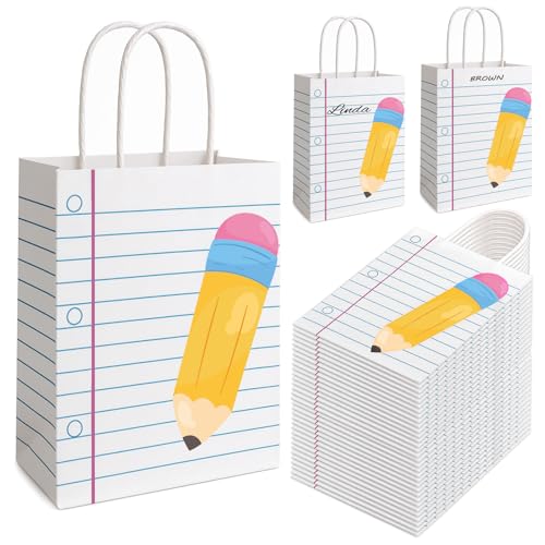 FOGWOWO 36Pcs Back to School Gift Bags Teacher Gift Bags Bulk School Gifts Bag with Handles Pencil Notebook Line Teacher Appreciation Gifts End of Year Teacher Gifts Bags for Graduation Retirement Wrapping Supplies