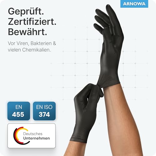 Foto von ARNOMED 100x Einweghandschuhe L, Latexhandschuhe Schwarz (1x100 Stk) Einweghandschuhe puderfrei, Handschuhe Latex Einweg, Putzhandschuhe, Latex Handschuhe, Einmal-/Einweg-Handschuhe XS, S, M, L & XL