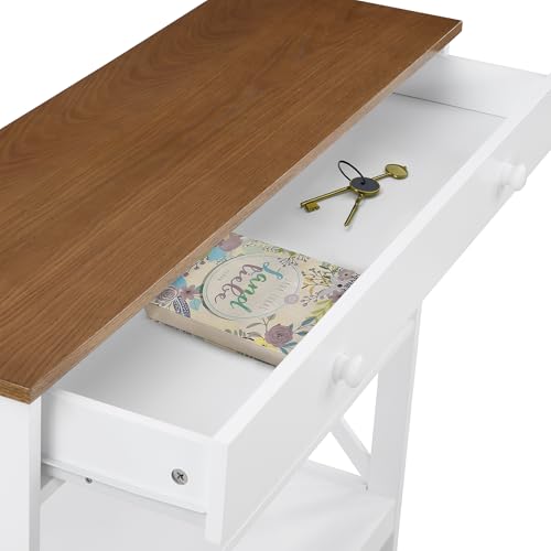 Image of Convenience Concepts Oxford 1-Drawer Console Table 39.5 inch - Farmhouse Sofa Display with Storage Shelf For Living, Family, & Dining Room, Modern Entryway Hall Table for Kitchen, Bedroom, Driftwood /White