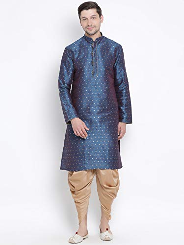 Image of VASTRAMAY Men's Royal Blue Cotton Silk Blend Kurta and Dhoti Pant Set