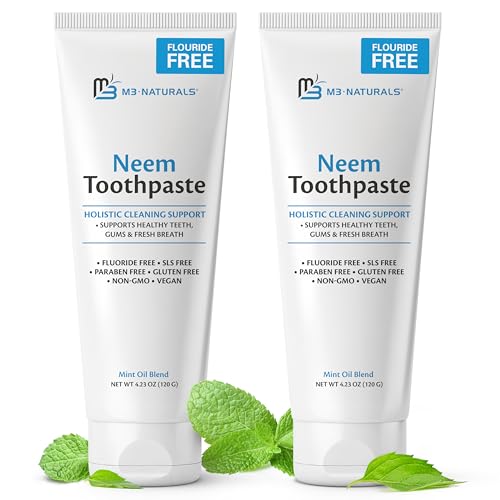 Fluoride-Free Neem Toothpaste with Mint for Adults & Kids with Sensitivity | Vegan, Gluten & SLS Free Herbal Formula for Sensitive Teeth, Healthy Gums and Fresh Breath, 4.23 oz (120 g) Pack of 2 by M3