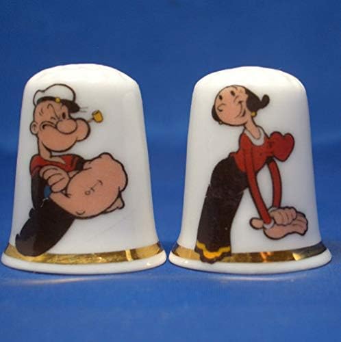 Porcelain China Collectible Thimble - Popeye & Olive OYL Pair Box