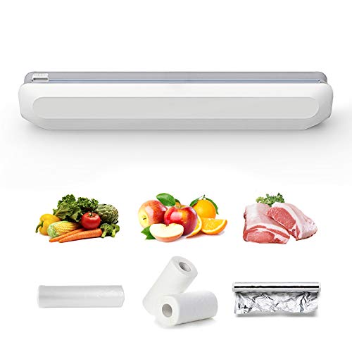 NEWANER Cling Film Cutter, Plastic Wrap Dispenser with Cutter, Plastic Wrap Slide Cutter, Food Wrap Dispenser, Refillable Cling Film/Wax Paper/Foil Dispenser, Easy to Use Kitchen Accessoriesï¼ˆWhiteï¼‰