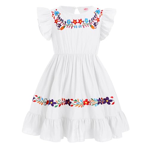 Baby Girls Mexican Ruffle A-Line Dress Toddler Kids Floral Embroidered Peasant Traditional Ethnic Wear Clothes