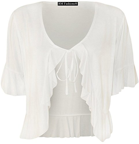 Rimi Hanger Women's Plus Size Frill Tie Bolero Shrug Cardigan - White - US 22-24 (UK 26-28)