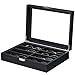 BEWISHOME Sunglasses Organizer, 8 Slot Sunglasses Case for Men, Eyeglasses Storage Box with Clear Glass Top, Carbon Fiber , Black SSH38C