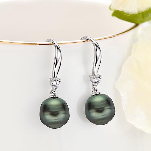 Black Pearl Earrings for Women, 925 Sterling Silver Tahitian Cultured 8-9mm Baroque Pearl Drop Dangle Earrings Jewelry Gifts for Her2