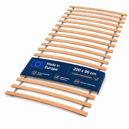 Somier enrollable de 90 x 200 cm, madera de abedul, 17 listones flexibles, somier estable
