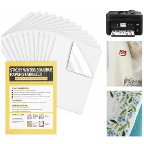 12 Pcs Estabilizador De Bordado Soluble En Agua, Papel Para Bordar Soluble Imprimible, A4 28x21cm Papel Soluble Para Bordar Autoadhesivo, Papel Hidrosoluble Para Bordar Máquina De Bordar A Mano