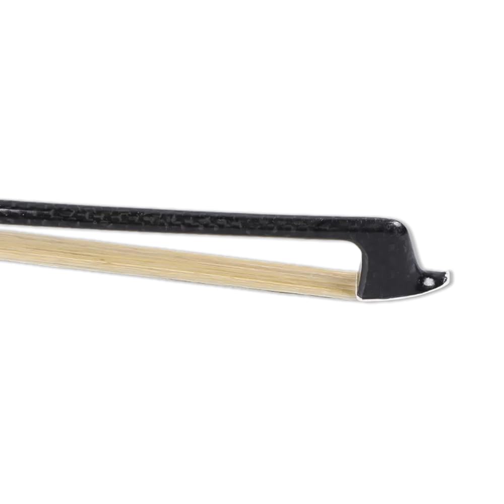 yinfente Archet de violon 4/4 en fibre de carbone tressée avec grenouille en ébène - Taille complète - Équilibré - Cheveux naturels raides - Incrustation florale Noir
