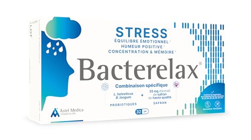 Bacterelax® – Anti-stress, humeur positive, équilibre émotionnel, détente, concentration et mémoire - Probiotiques, safran, magnésium, vitamines B et D...