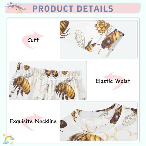 Pajama Sets Long Sleeve Bee Honeycomb Pattern Prints Soft Comfy Sleepwear 2 Piece PJS 3-8T4