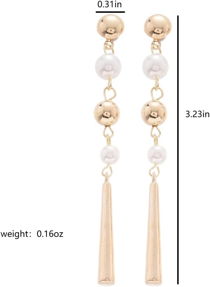 Charm Beaded Pearl Drop Dangle Earrings for Women Trendy, Unique 14k Gold Plated Beads Pearls Earring Statement Dangling Long Tassel Ear Jewelry Gifts - Image 2