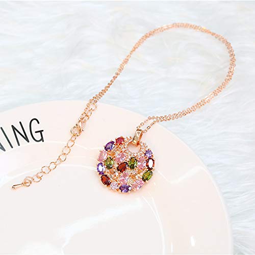 Crystal Colorized Cubic Zirconia Laminated Flower Pendant Necklace with 17.32+1.96 in Extender Chain for Women | Necklace extender | Crystal Necklace | Flower Necklace |Silver Multi Color Necklace4